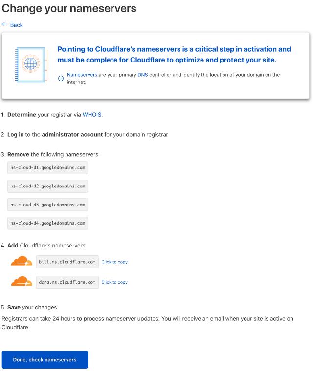 Cloudflare change name server