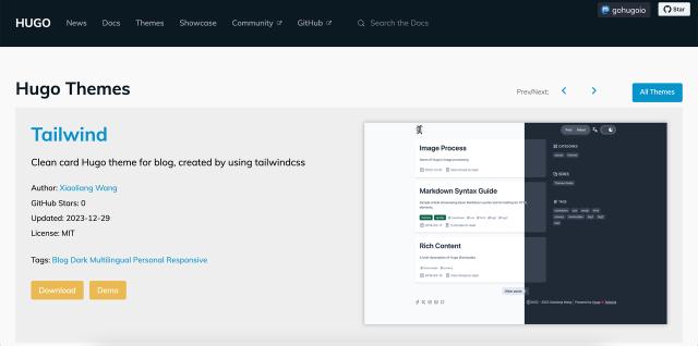 hugo theme tailwind