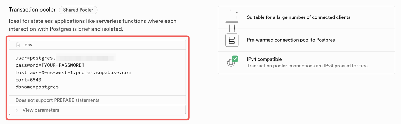 supabase connection transaction pooler