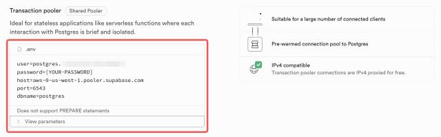 supabase connection transaction pooler