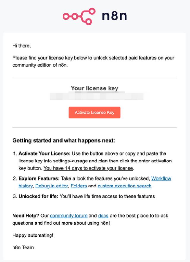 n8n license email